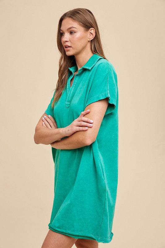 Annie Wear Mineral Washed Johnny Collar Short Sleeve Dress - Shop Style & More | Fresh Looks, Everyday Deals & Free Shipping