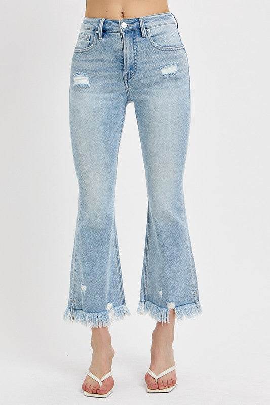 RISEN Full Size Raw Hem Distressed Cropped Flare Jeans Plus Size - Shop Style & More | Fresh Looks, Everyday Deals & Free Shipping