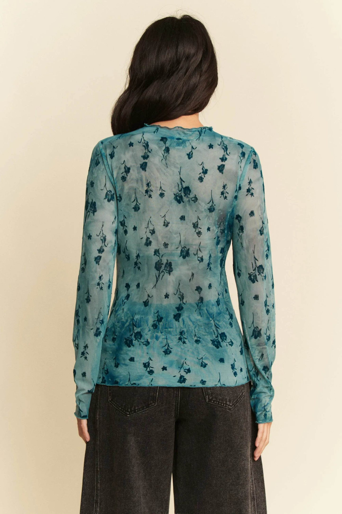 Davi & Dani Floral Mesh Long Sleeve Sheer Layering Top - Shop Style & More | Fresh Looks, Everyday Deals & Free Shipping