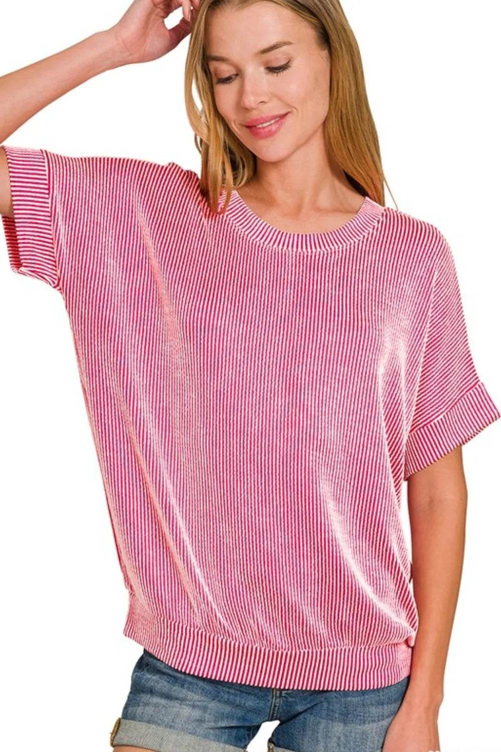 Zenana Corded Rib Short Sleeve T-Shirt - Shop Style & More | Fresh Looks, Everyday Deals & Free Shipping