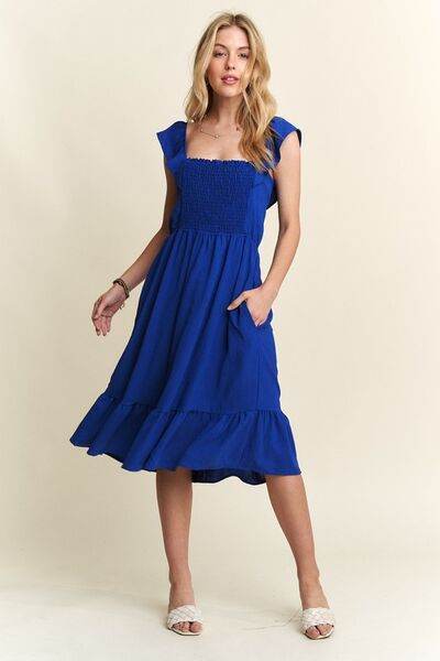 ADORA Smocked Square Neck Ruffled Cap Sleeve Dress - Shop Style & More | Fresh Looks, Everyday Deals & Free Shipping