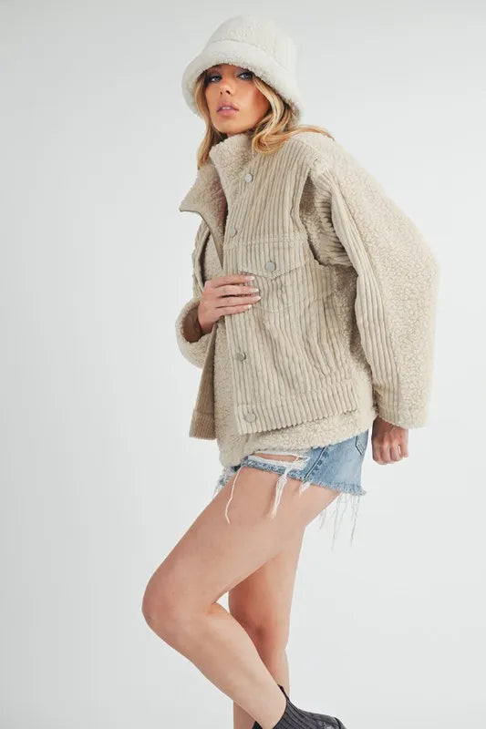 Aemi + Co Fake Two Pieces Turtleneck Sherpa Jacket with Pockets Women's Outerwear