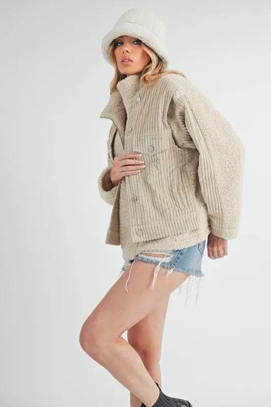 Aemi + Co Fake Two Pieces Turtleneck Sherpa Jacket with Pockets - Shop Style & More | Fresh Looks, Everyday Deals & Free Shipping