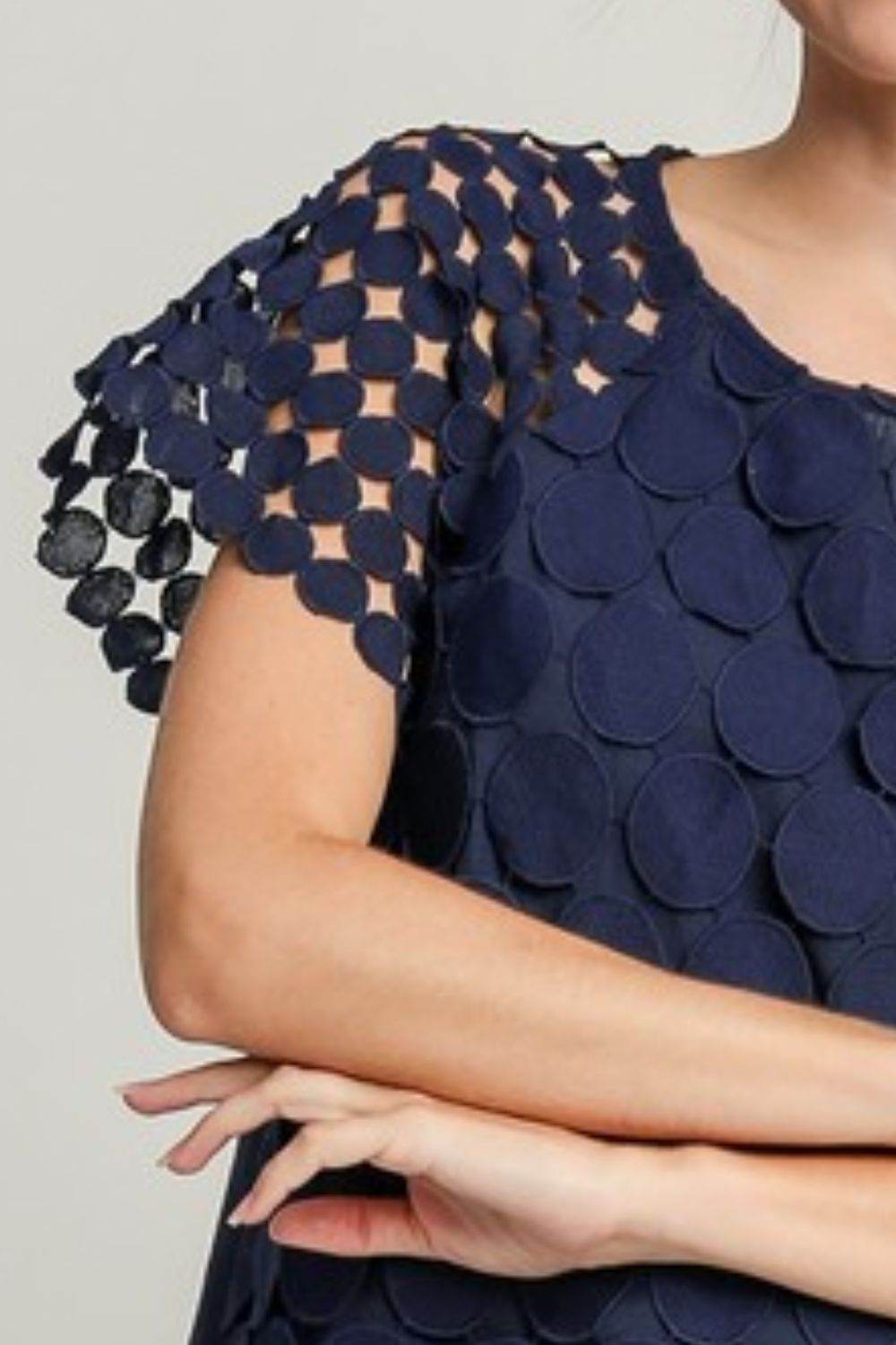 Umgee Full Size Mixed Polka Dot Lace Raglan Sleeve Boxy Cut Top Plus Size - Shop Style & More | Fresh Looks, Everyday Deals & Free Shipping