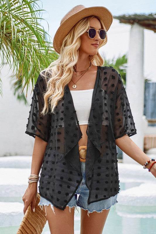 Draped Collar Swiss Dot Cover Up Cardigan Top - Shop Style & More | Fresh Looks, Everyday Deals & Free Shipping