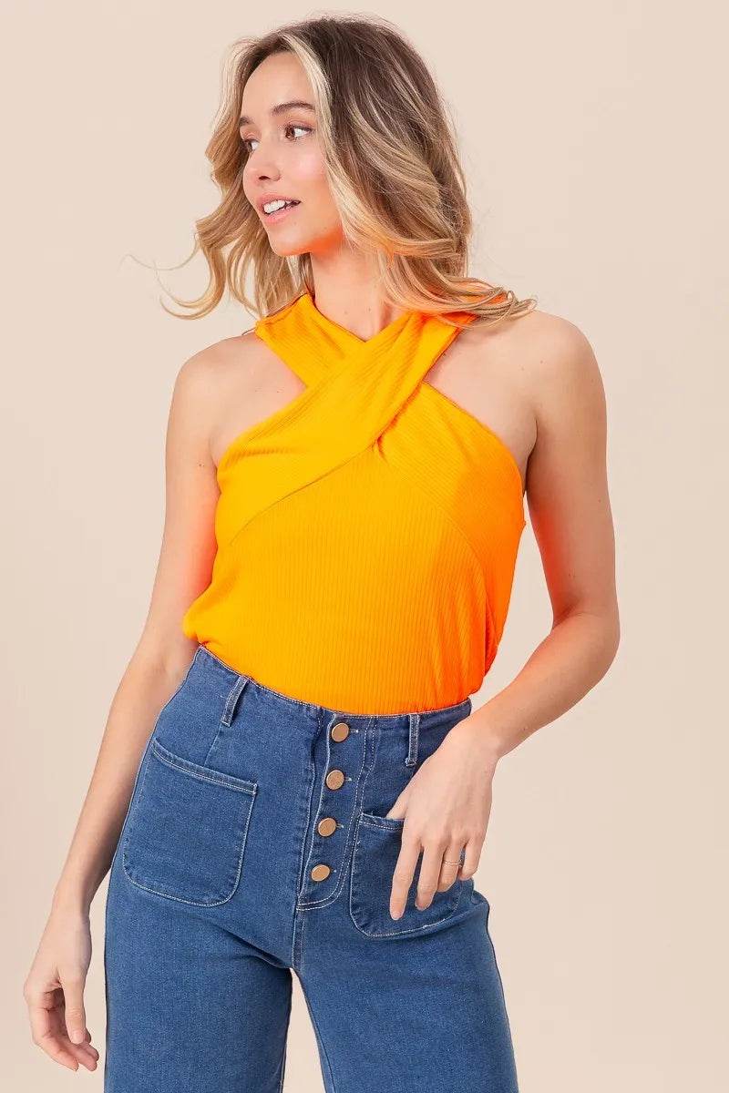 BiBi Rib Knit Cross Neck Banded Top - Shop Style & More | Fresh Looks, Everyday Deals & Free Shipping