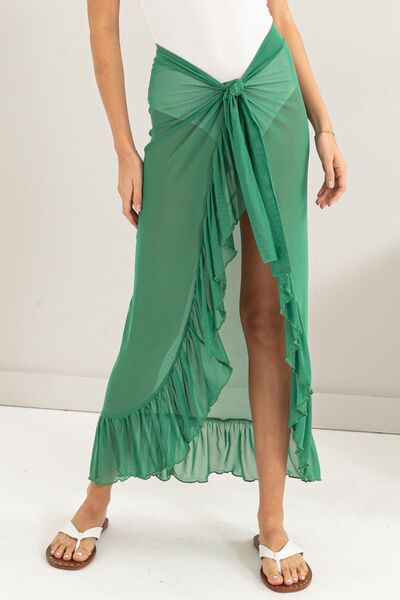 HYFVE Ruffle Trim Sarong Skirt Cover Up Green Cover-Ups