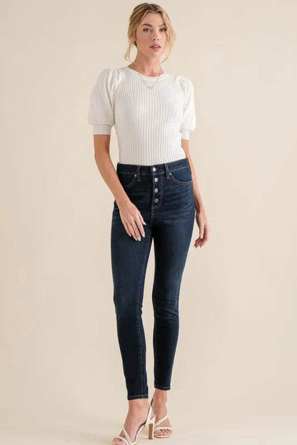 And The Why Puffed Half Sleeve Rib Basic Bodysuit - Shop Style & More | Fresh Looks, Everyday Deals & Free Shipping