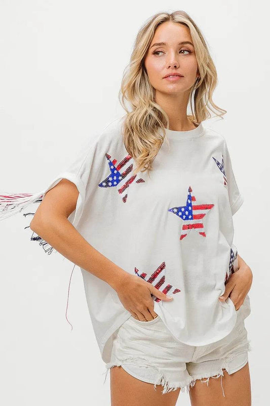 BiBi American Flag Sequin Star Fringe Top - Shop Style & More | Fresh Looks, Everyday Deals & Free Shipping