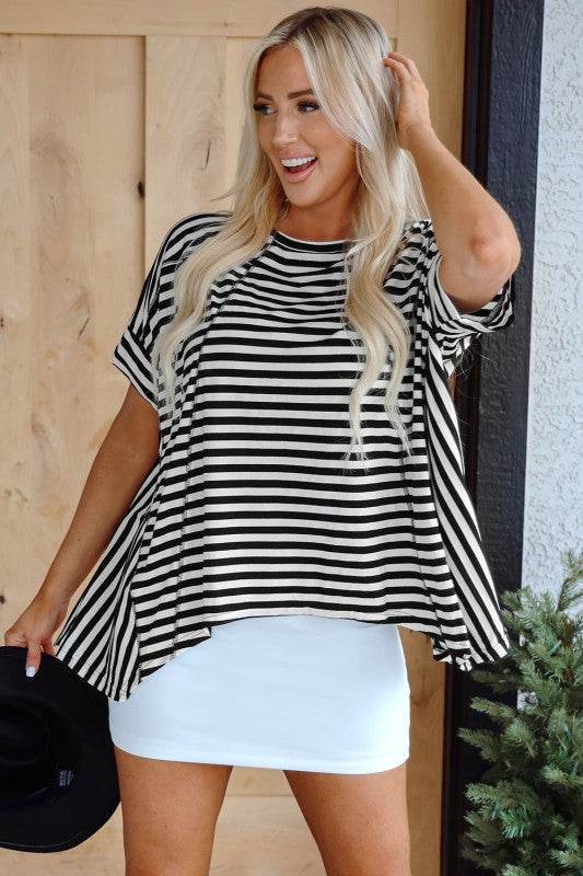 Alia Stripe Batwing Sleeve Crewneck Oversized Top - Shop Style & More | Fresh Looks, Everyday Deals & Free Shipping