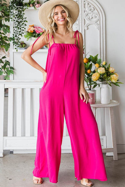 Veveret Pocketed Spaghetti Strap Wide Leg Jumpsuit - Shop Style & More | Fresh Looks, Everyday Deals & Free Shipping