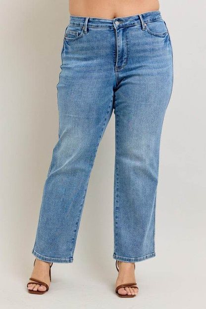 Judy Blue Full Size Tummy Control Vintage Wash Straight Jeans Plus Size - Shop Style & More | Fresh Looks, Everyday Deals & Free Shipping