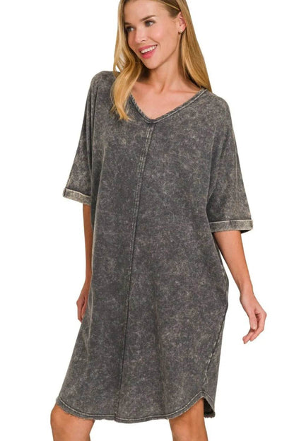 Zenana Acid-washed French Terry Tee Shirts Dress - Shop Style & More | Fresh Looks, Everyday Deals & Free Shipping