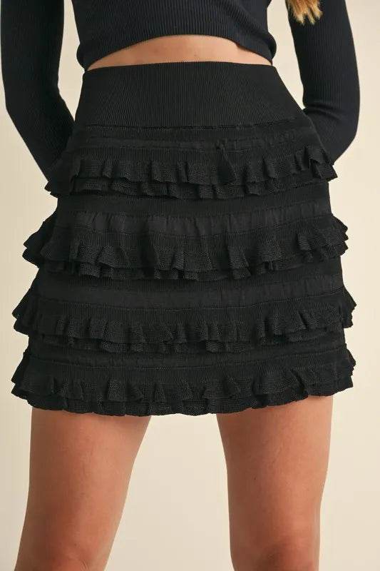 MABLE Ruffled Detail High Waist Knit Mini Skirt - Shop Style & More | Fresh Looks, Everyday Deals & Free Shipping