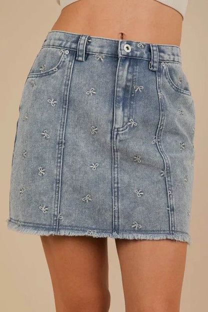VERY J Bow Printed Casual Denim Mini Skirt - Shop Style & More | Fresh Looks, Everyday Deals & Free Shipping
