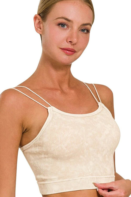 Zenana Washed Ribbed Seamless Double Strap Brami - Shop Style & More | Fresh Looks, Everyday Deals & Free Shipping