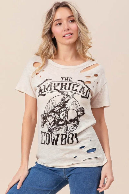 BiBi Cotton Slub Laser Top American Cow Boy Graphic - Shop Style & More | Fresh Looks, Everyday Deals & Free Shipping