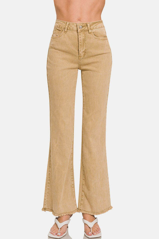 Zenana Acid Washed Frayed Hem Bootcut Jeans - Shop Style & More | Fresh Looks, Everyday Deals & Free Shipping