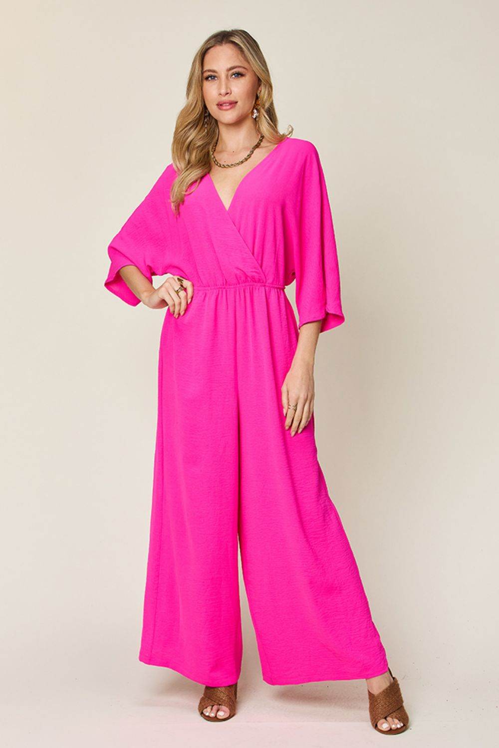 Double Take Full Size Surplice Wide Leg Jumpsuit with Pockets - Shop Style & More | Fresh Looks, Everyday Deals & Free Shipping