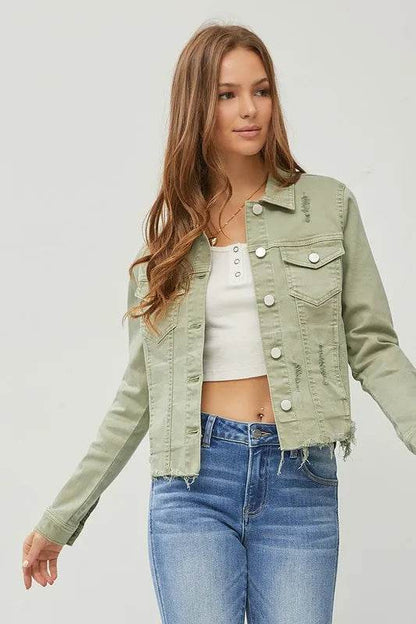 RISEN Full Size Raw Hem Button Up Cropped Denim Jacket Plus Size - Shop Style & More | Fresh Looks, Everyday Deals & Free Shipping