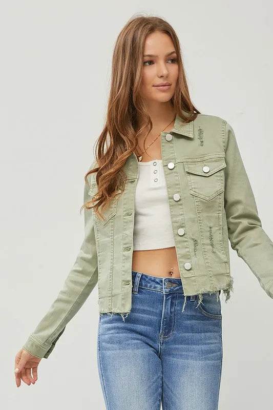 RISEN Full Size Raw Hem Button Up Cropped Denim Jacket Plus Size - Shop Style & More | Fresh Looks, Everyday Deals & Free Shipping