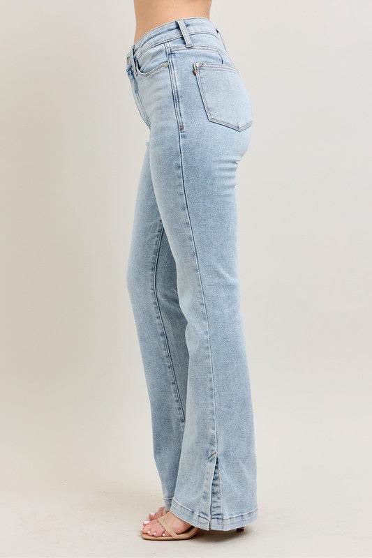 Judy Blue Full Size Tummy Control Vintage Wash Side Slit Slim Boot Jeans Plus Size - Shop Style & More | Fresh Looks, Everyday Deals & Free Shipping