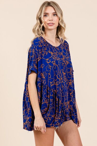 Mittoshop Abstract Print Round Neck Short Sleeve Top Blouses