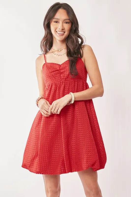 Davi & Dani Textured Sweetheart Neckline Bubble Hem Dress - Shop Style & More | Fresh Looks, Everyday Deals & Free Shipping