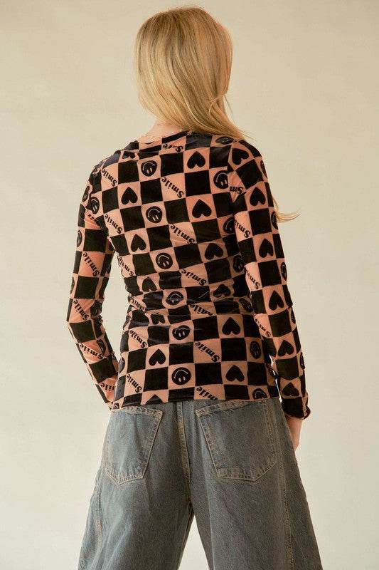 Davi & Dani Heart Print Long Sleeve Top - Shop Style & More | Fresh Looks, Everyday Deals & Free Shipping