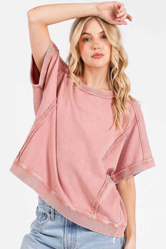 Mittoshop Mineral Wash French Terry Crew Neck Casual Top - Shop Style & More | Fresh Looks, Everyday Deals & Free Shipping