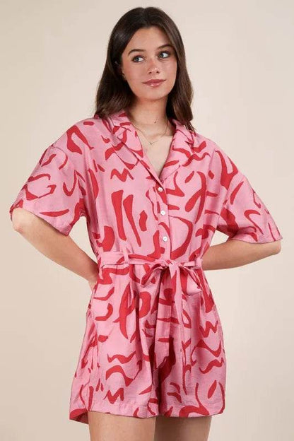 VERY J Oversized Printed Button Down Resort Romper - Shop Style & More | Fresh Looks, Everyday Deals & Free Shipping