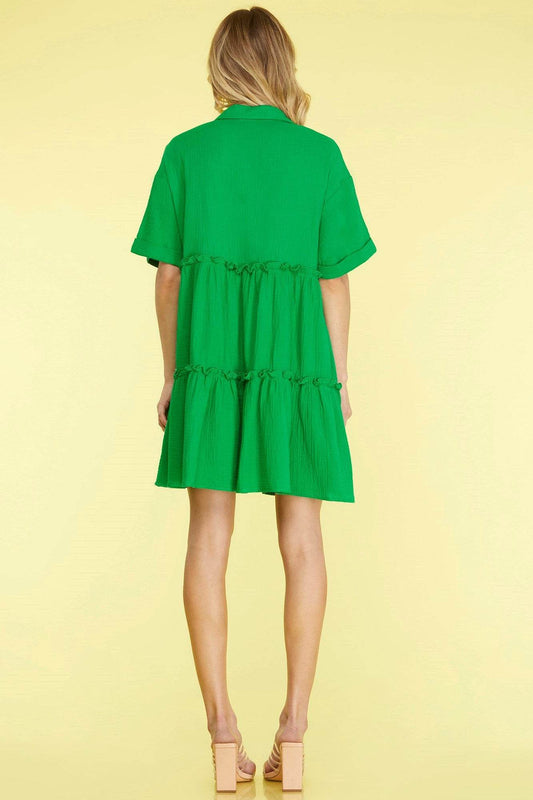 She + Sky Full Size Button Front Frill Tiered Mini Dress Plus Size - Shop Style & More | Fresh Looks, Everyday Deals & Free Shipping