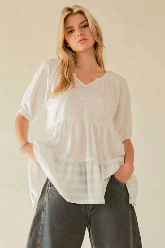 Davi & Dani Ruffled Flared Short Sleeve V Neck Blouse - Shop Style & More | Fresh Looks, Everyday Deals & Free Shipping