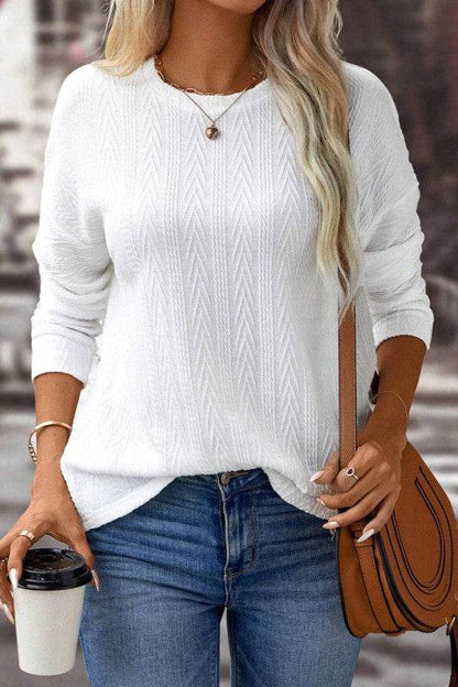 Jane Round Neck Drop Shoulder Textured Knit Top - Shop Style & More | Fresh Looks, Everyday Deals & Free Shipping