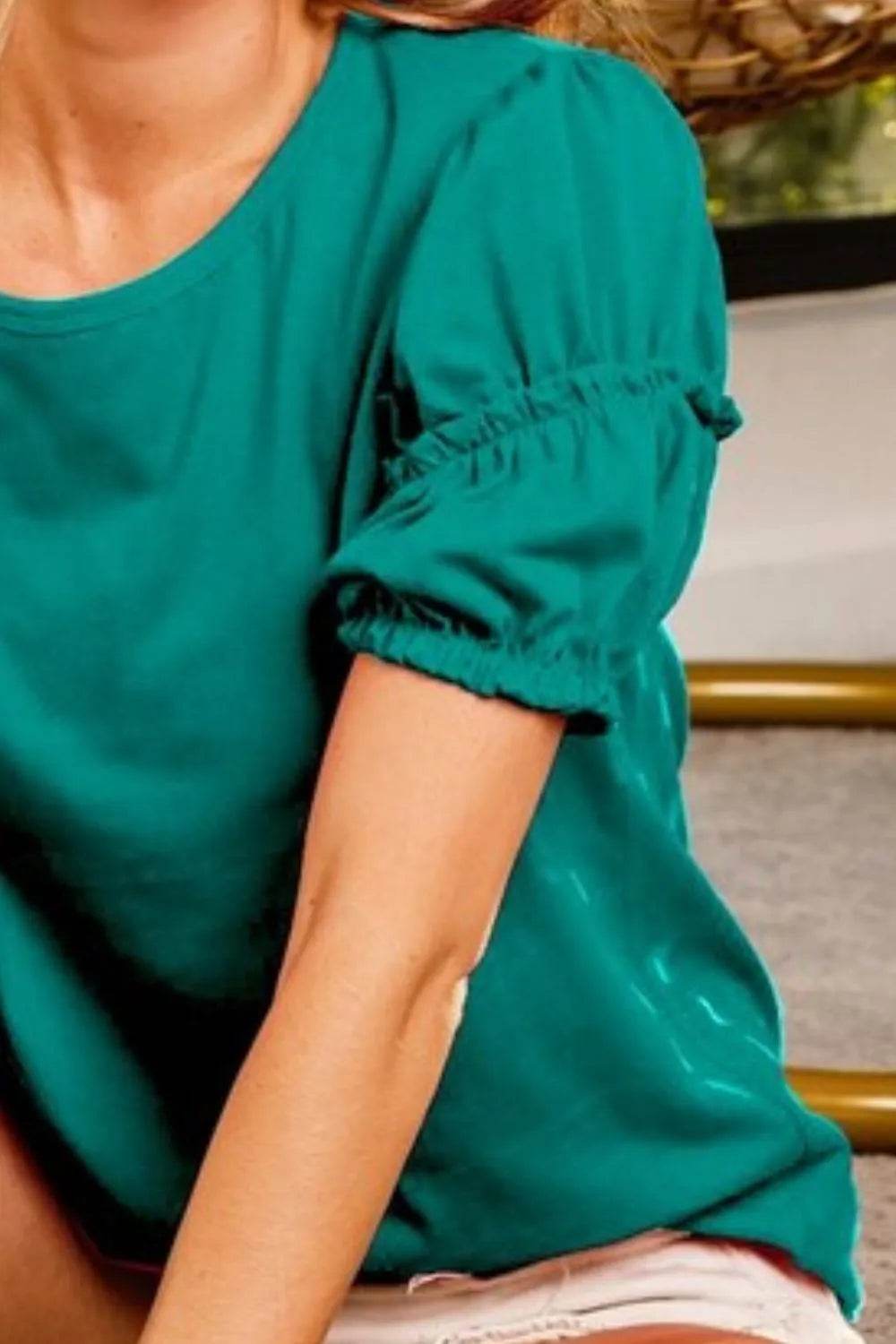BiBi Cotton Span Shrring Detailed Round Neck Top - Shop Style & More | Fresh Looks, Everyday Deals & Free Shipping