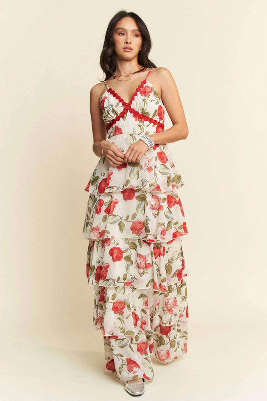 Davi & Dani Contrast Ring Lace Layered Ruffle Maxi Cami Dress - Shop Style & More | Fresh Looks, Everyday Deals & Free Shipping