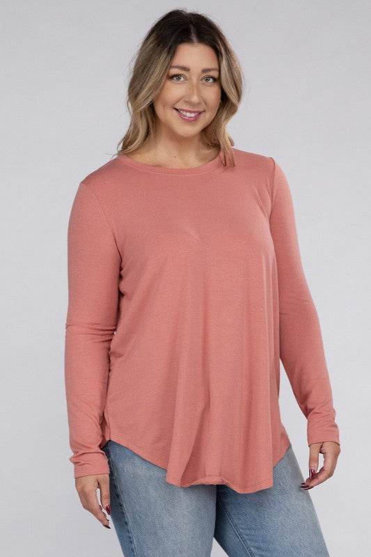 Plus Long Sleeve Round Neck Round Hem Top - Shop Style & More | Fresh Looks, Everyday Deals & Free Shipping