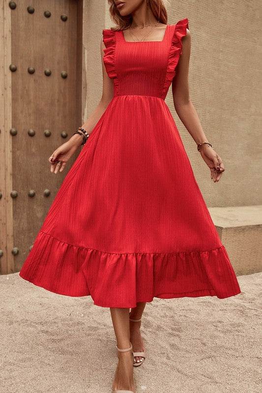 Sleeveless Ruffle Cross Open Back Knot Fit Dress - Shop Style & More | Fresh Looks, Everyday Deals & Free Shipping