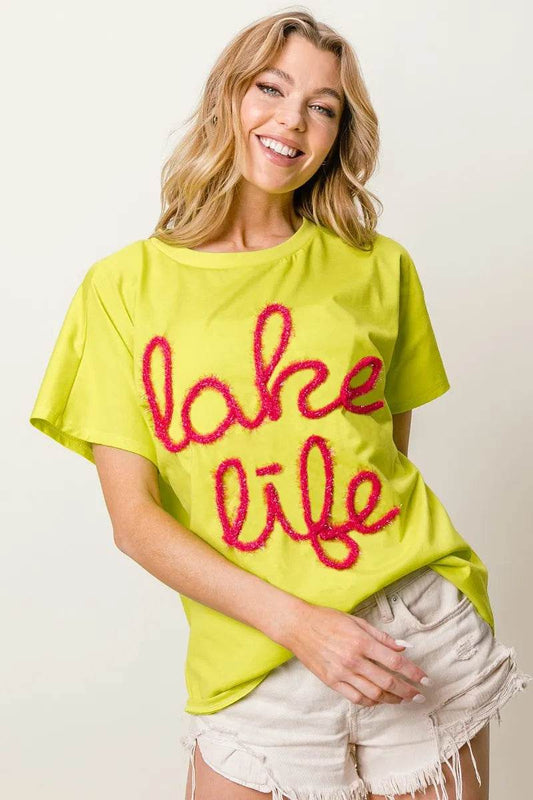 BiBi Metallic Letter Short Dolman Sleeve Top - Shop Style & More | Fresh Looks, Everyday Deals & Free Shipping