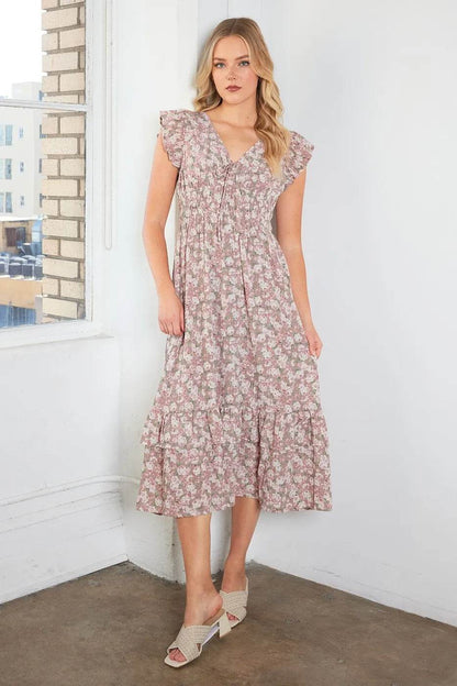 Mittoshop Flower Print Ruffle Cap Sleeve V-neck Midi Dress - Shop Style & More | Fresh Looks, Everyday Deals & Free Shipping