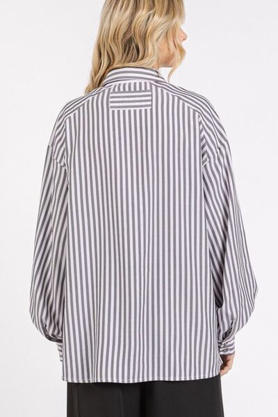 Mittoshop Button Down Striped Long Sleeve Shirt Blouses