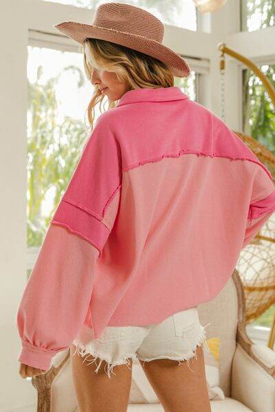 BiBi Long Sleeve Knit Mixed Thermal Sweatshirt - Shop Style & More | Fresh Looks, Everyday Deals & Free Shipping