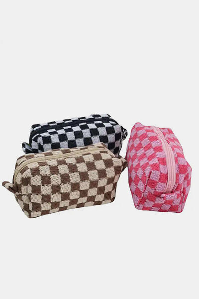 Zenana Checkered Pattern Knitted Cosmetic Pouch Bags