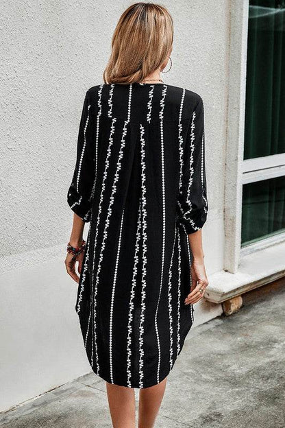 Striped Print Roll Tab Sleeve Tunic Loose Dress - Shop Style & More | Fresh Looks, Everyday Deals & Free Shipping