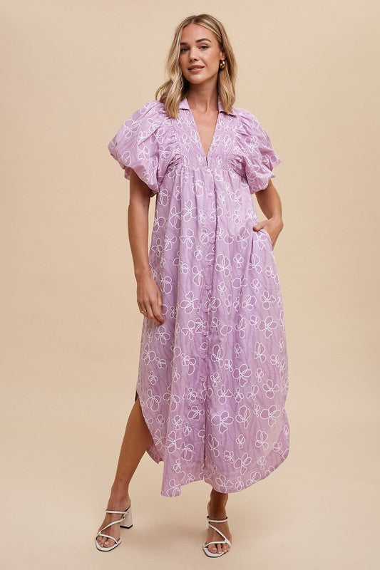 Annie Wear Floral Smock Detail Puff Sleeve Dress Casual Dresses