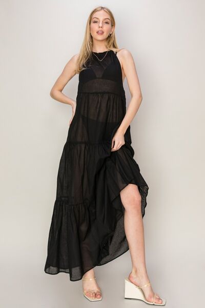 Halter Neck Cover Up Maxi Dress Black Cover-Ups