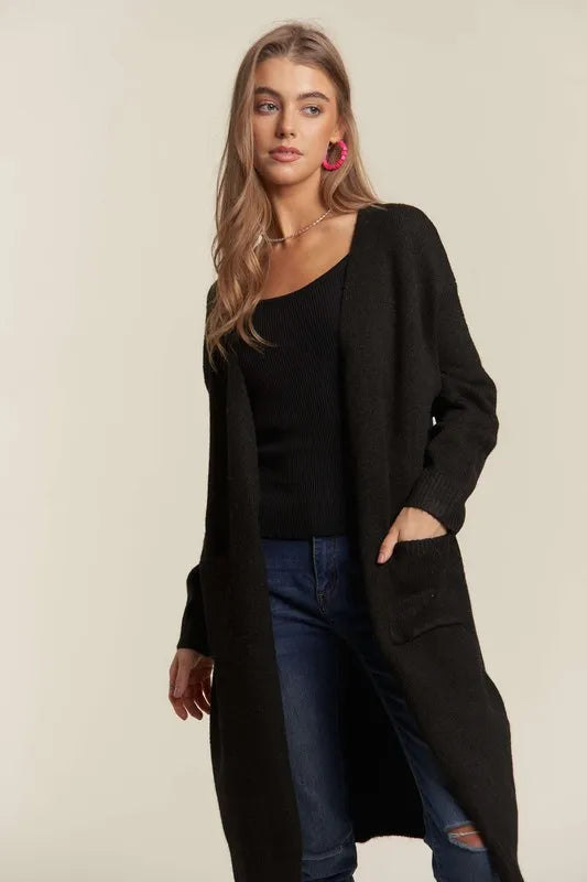 ADORA 2tone Sweater Open Cardigan BLACK Women's Outerwear