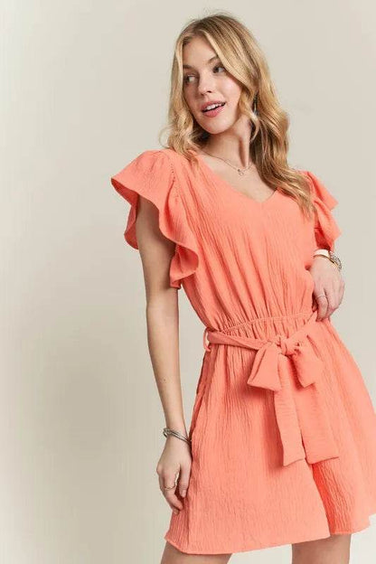 ADORA Ruffle Sleeves Romper with Pockets - Shop Style & More | Fresh Looks, Everyday Deals & Free Shipping