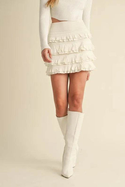 MABLE Ruffled Detail High Waist Knit Mini Skirt - Shop Style & More | Fresh Looks, Everyday Deals & Free Shipping