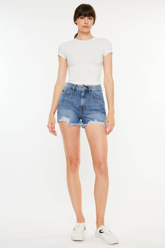 Kancan Distressed Raw Hem High Waist Denim Shorts - Shop Style & More | Fresh Looks, Everyday Deals & Free Shipping